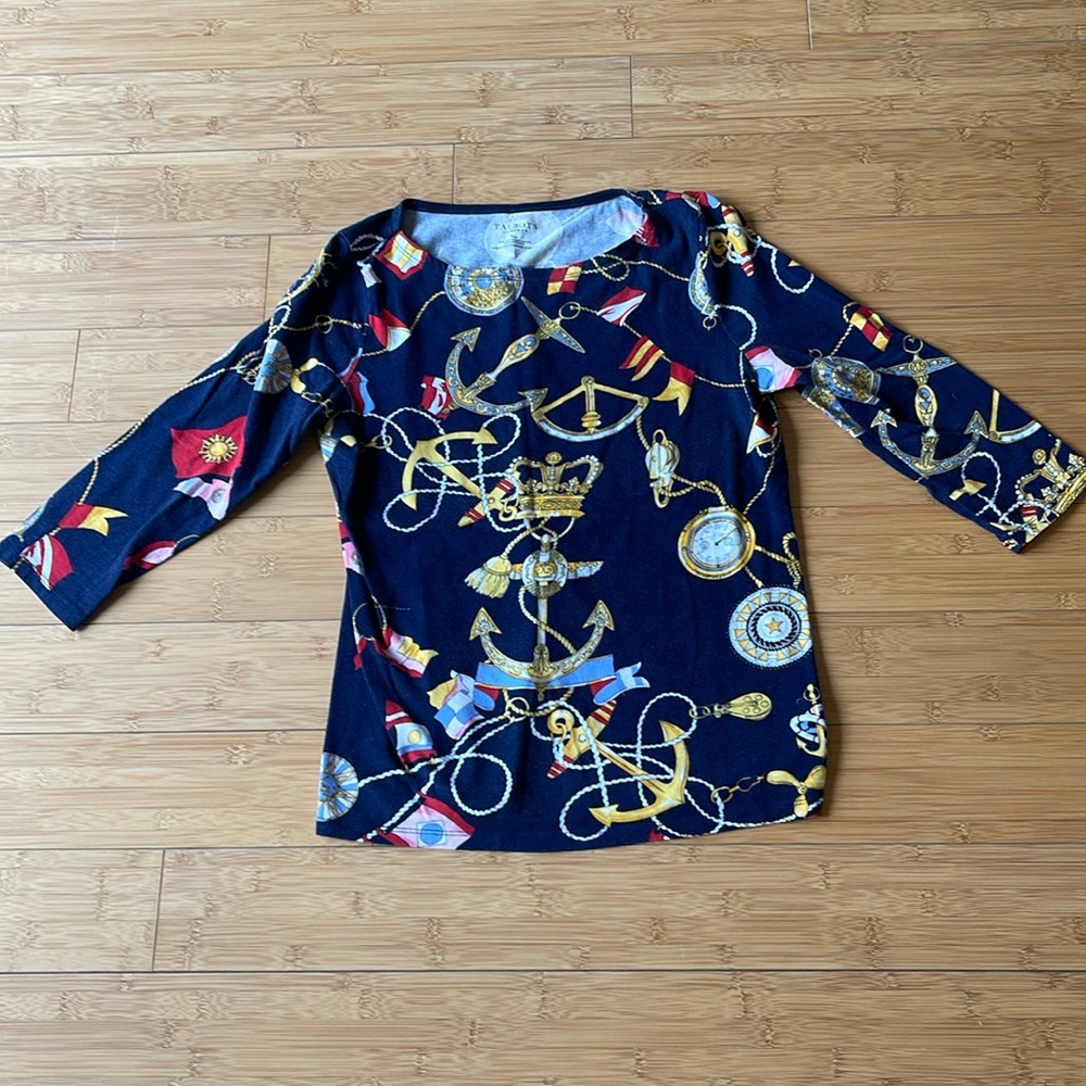 NAUTICAL-PRINT BATEAU-NECK TOP size Medium Petite